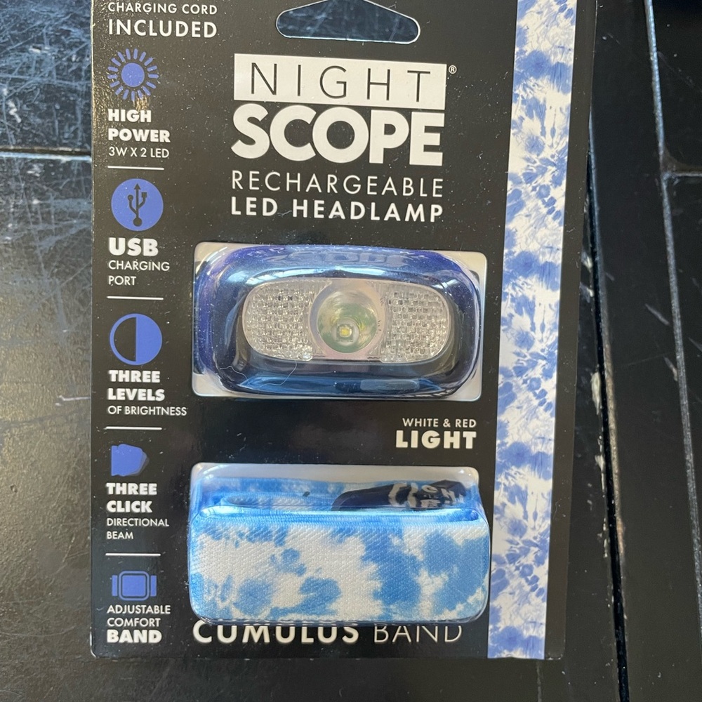 Night Scope Rechargeable LED Headlamp with Blue Cumulus Band